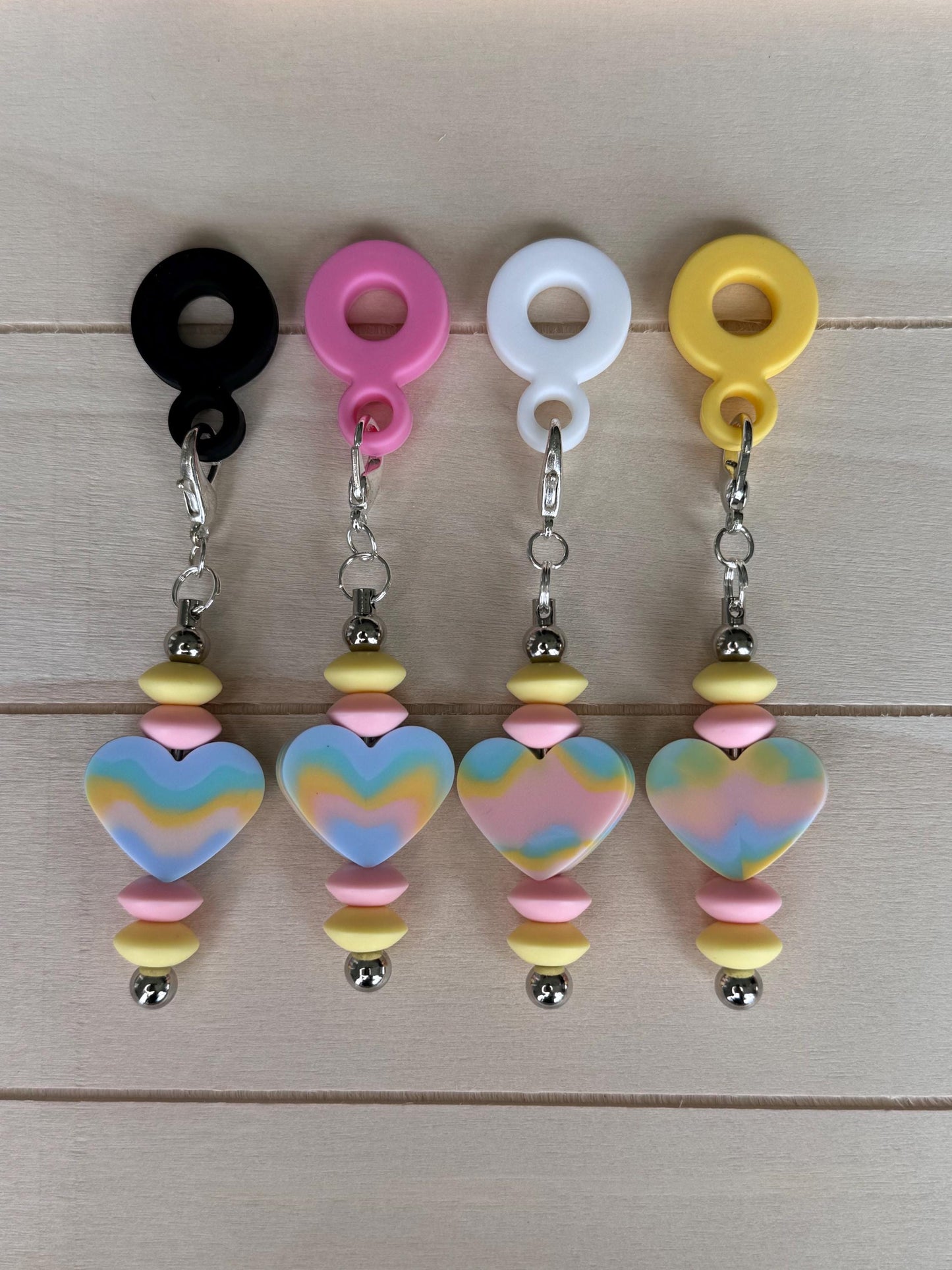 Tumbler Silicone Beaded Charm Key Chain For Cup Tye Dye Heart Bead Gift For Her Drink Accessories