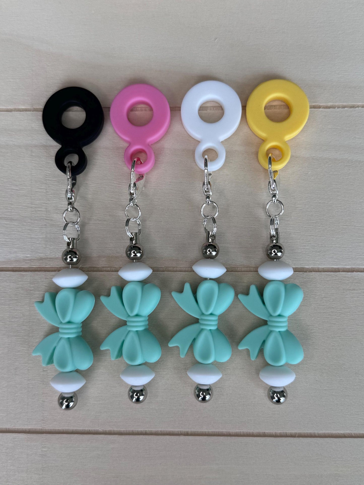 Tumbler Silicone Beaded Charm Key Chain For Cup Bow Purple Turquoise Bead Gift For Her