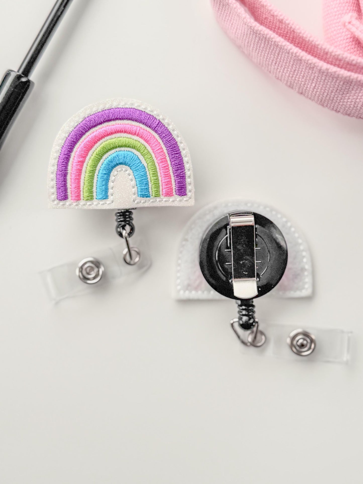 Rainbow Feltie Badge Reel Nurse Gift Retractable Holder Fun ID Gift For Work Handmade Felt Badge Clip Healthcare Badge Holder Peds RN