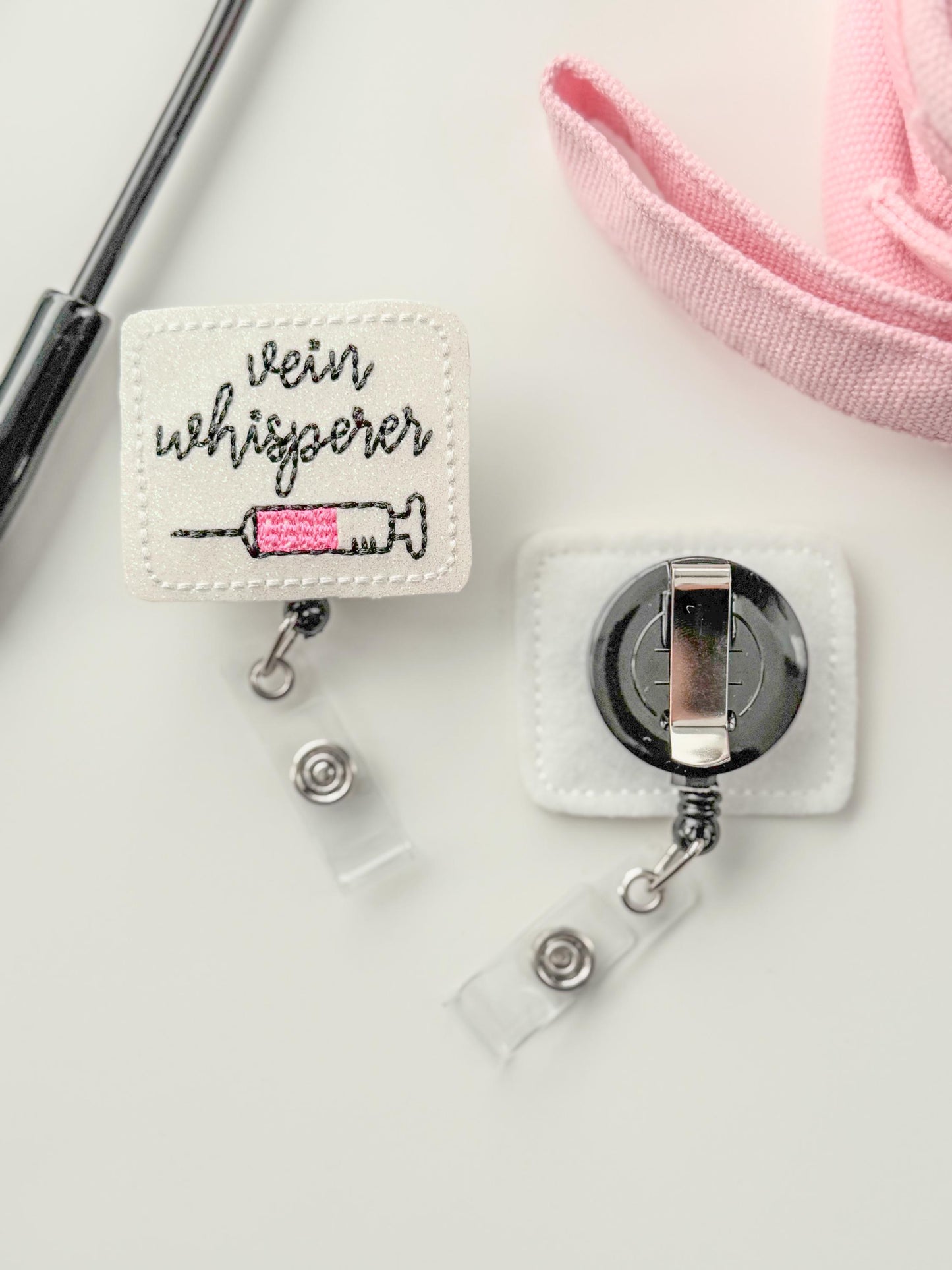 Vein Whisperer Feltie Badge Reel Nursing Gift Retractable Holder Fun ID Gift For Work Handmade Felt Badge Clip Healthcare Badge Reel Holder