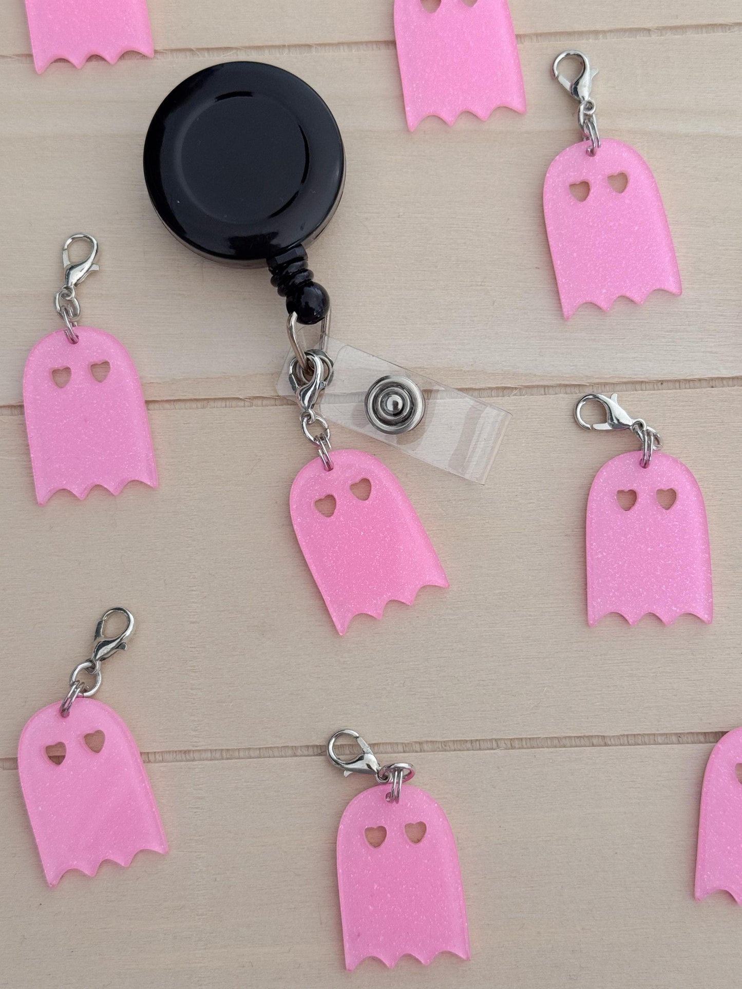 Pink girly ghost charm badge reel accessory charm for badge buddy picu pediatric nurse gift for nursing student cna medical assistant