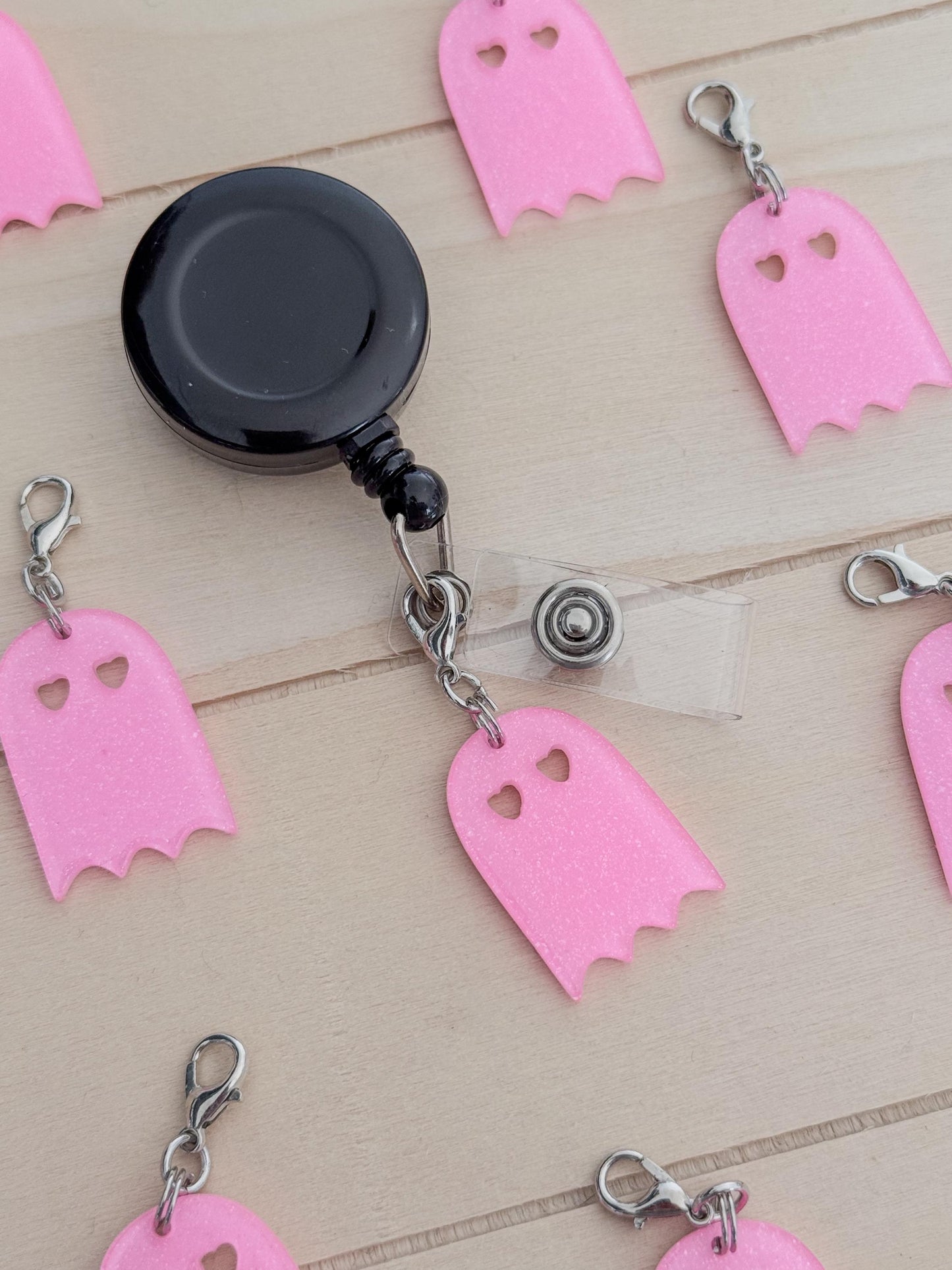 Pink girly ghost charm badge reel accessory charm for badge buddy picu pediatric nurse gift for nursing student cna medical assistant