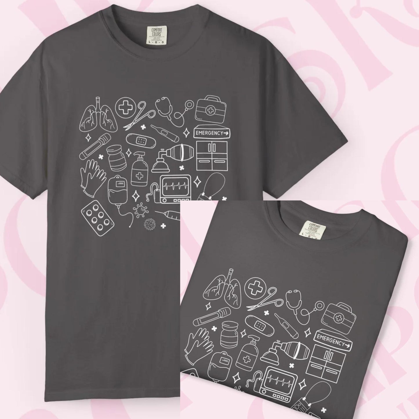 Hand drawn doodles medical shirt for healthcare apparel tshirt hospital necessities graphic tee collage gift for nurse nursing clothing