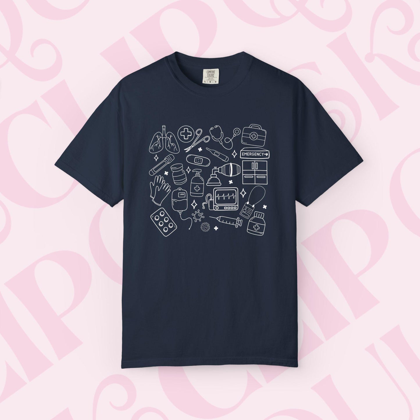 Hand drawn doodles medical shirt for healthcare apparel tshirt hospital necessities graphic tee collage gift for nurse nursing clothing