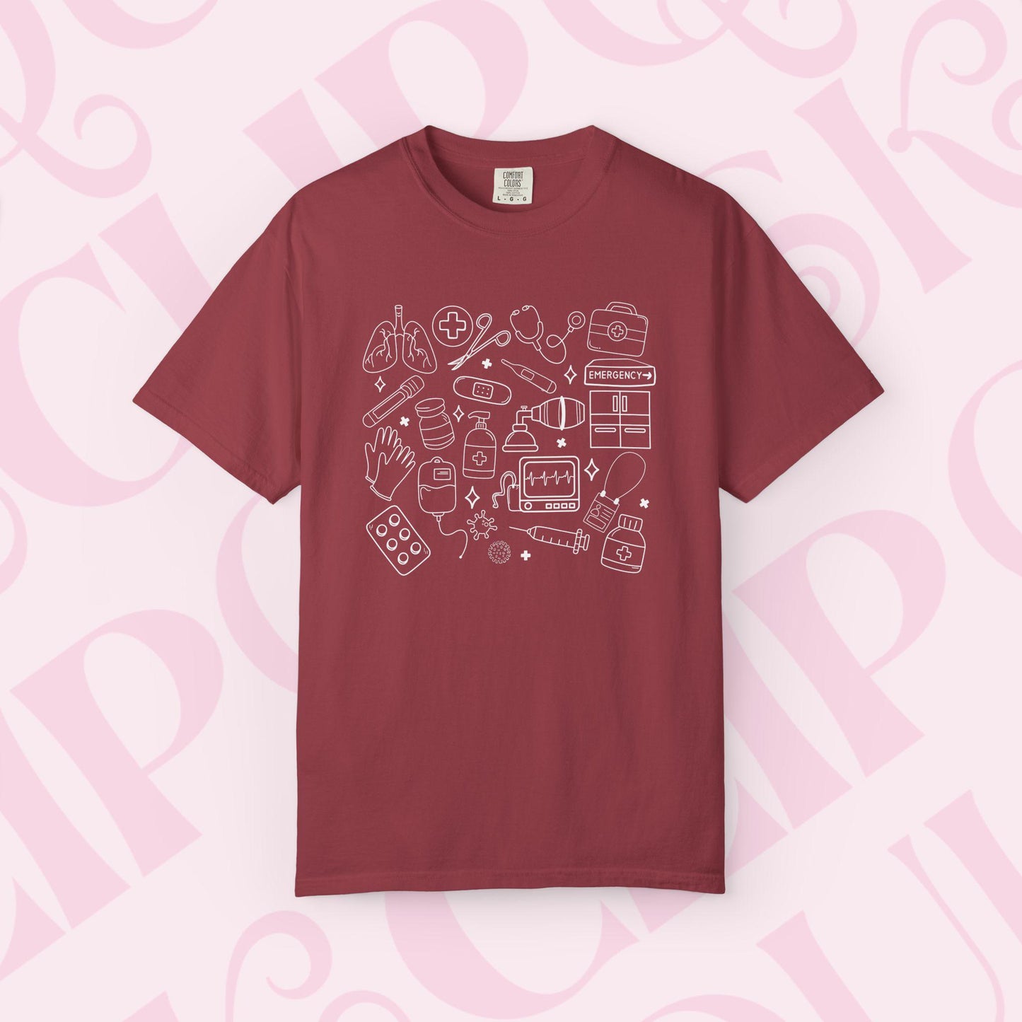 Hand drawn doodles medical shirt for healthcare apparel tshirt hospital necessities graphic tee collage gift for nurse nursing clothing