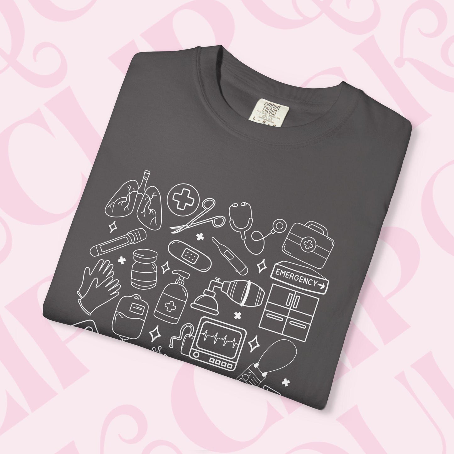 Hand drawn doodles medical shirt for healthcare apparel tshirt hospital necessities graphic tee collage gift for nurse nursing clothing