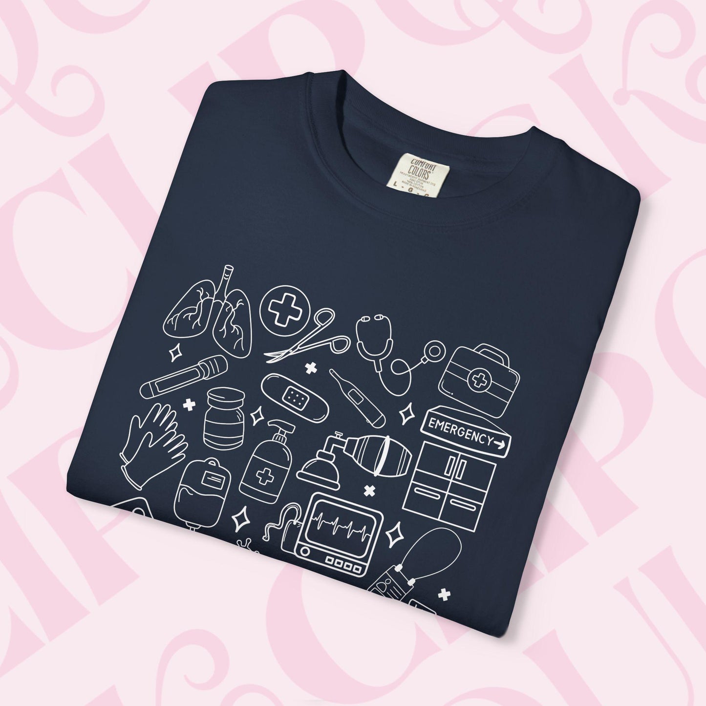 Hand drawn doodles medical shirt for healthcare apparel tshirt hospital necessities graphic tee collage gift for nurse nursing clothing