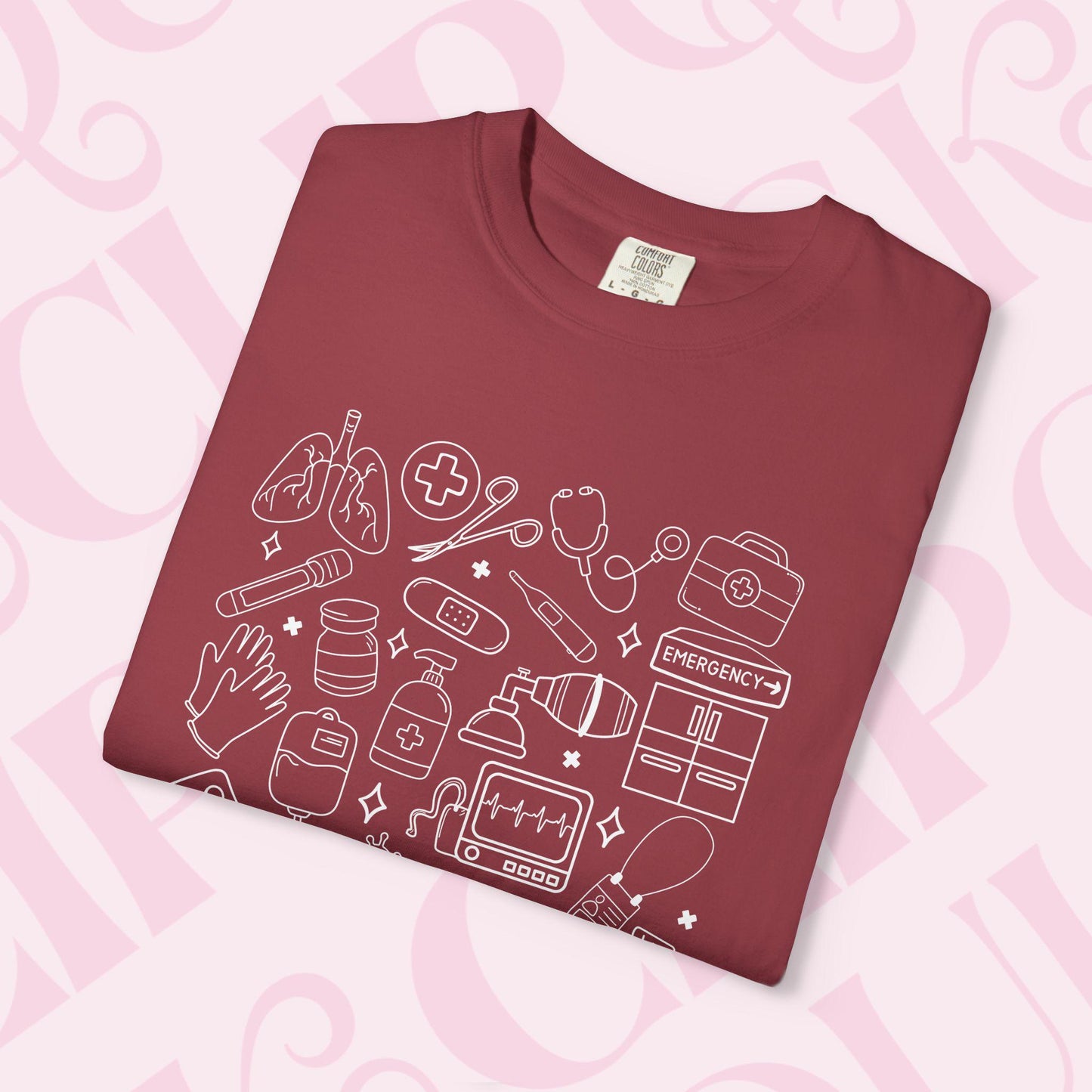 Hand drawn doodles medical shirt for healthcare apparel tshirt hospital necessities graphic tee collage gift for nurse nursing clothing
