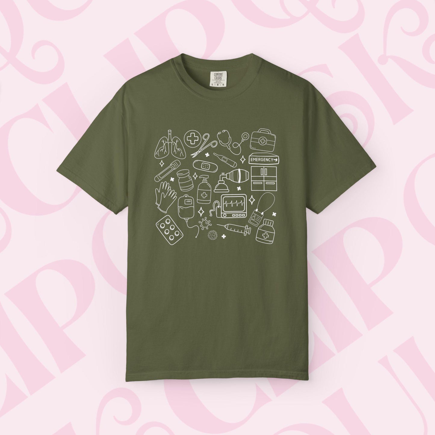 Hand drawn doodles medical shirt for healthcare apparel tshirt hospital necessities graphic tee collage gift for nurse nursing clothing