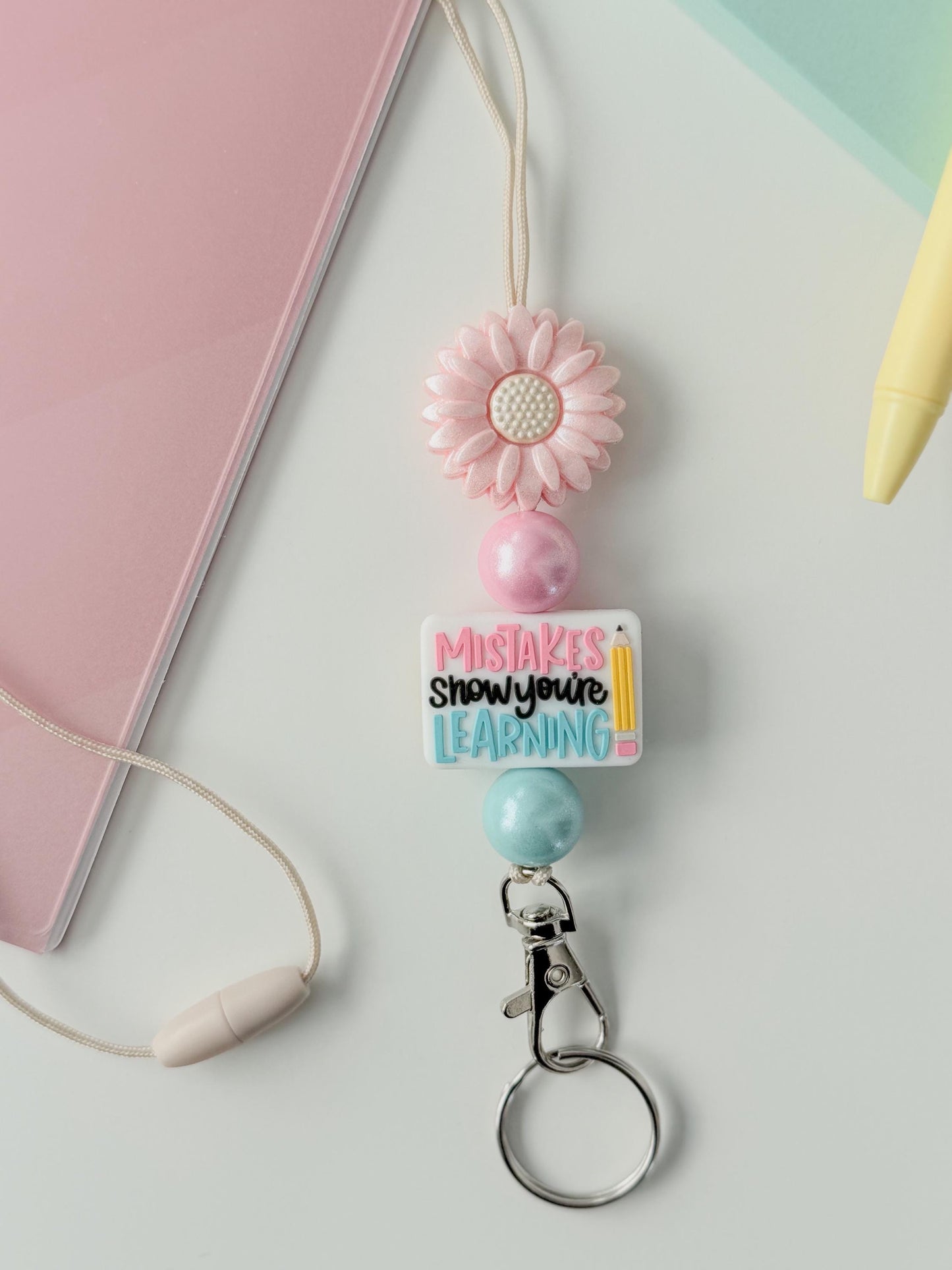 Mistakes show you’re learning breakway silicone beaded lanyard for teacher gift appreciation badge holder badge buddy