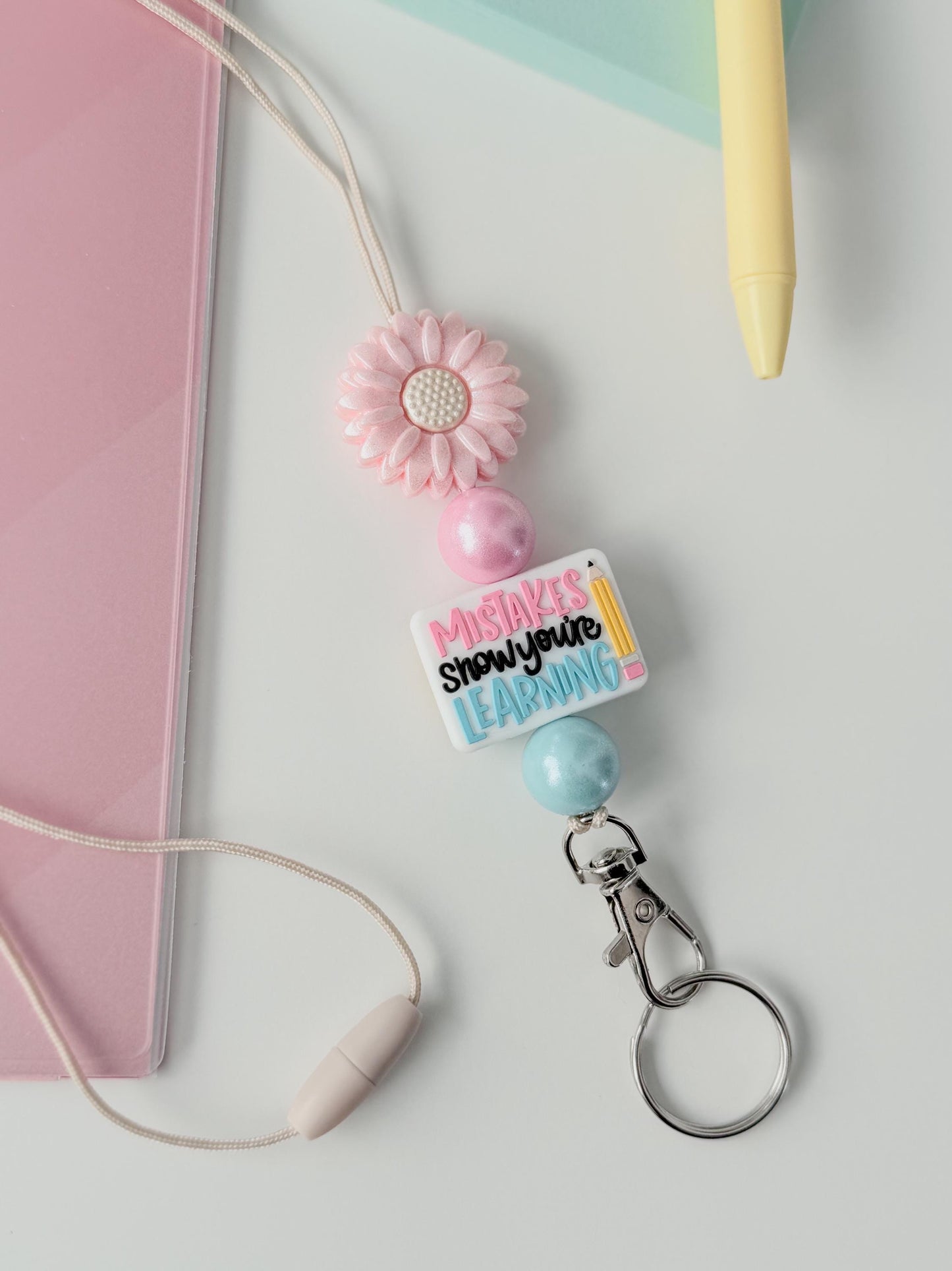 Mistakes show you’re learning breakway silicone beaded lanyard for teacher gift appreciation badge holder badge buddy