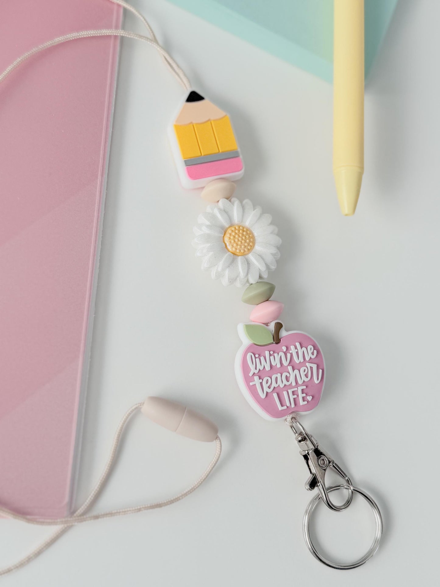 Livin the teacher life breakway silicone beaded lanyard for teacher gift appreciation badge holder badge buddy