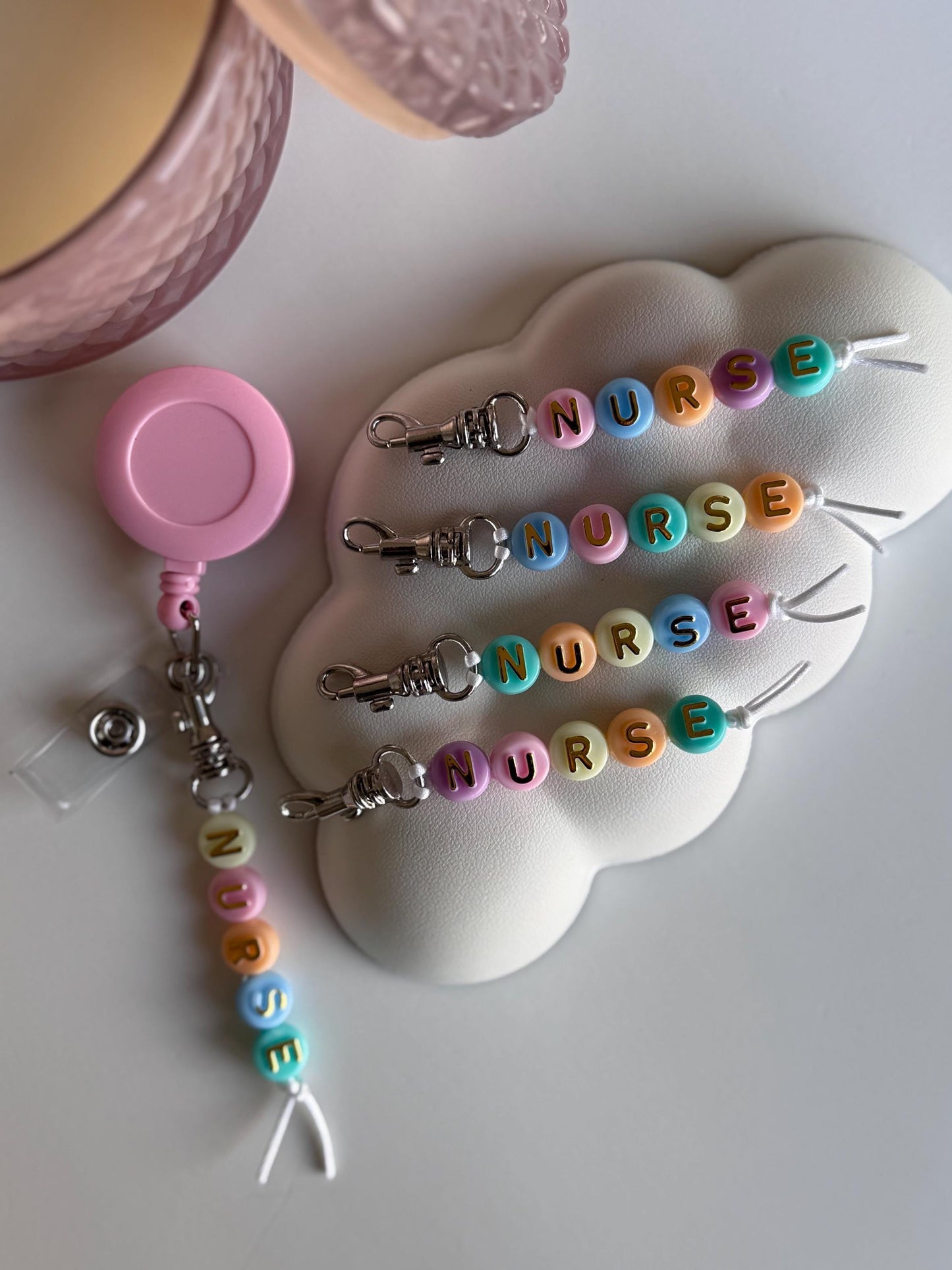 Beaded nurse badge reel keychain pastel nurse accessories cute nurse gift colorful beaded nurse clip colorful beads pastel nurse keychain