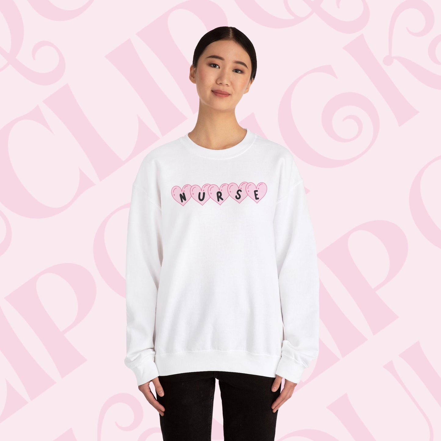 Pink Hearts Nurse Sweatshirt For Valentines Day Crewneck Apparel for Healthcare Workers RNS Nursing Clothing Gift for Nurses Sweatshirt Gift