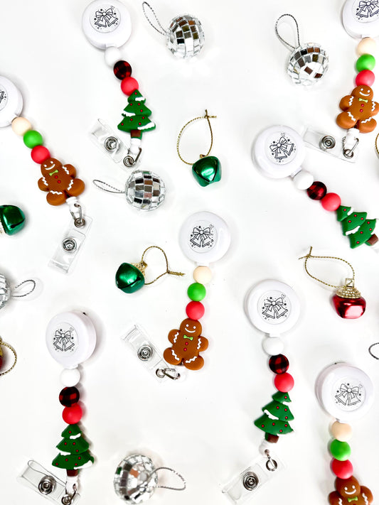 Christmas badge reels for work winter themed tree badge buddy cute xmas badge focal beads gingerbread badge clip nurse badge healthcare gift