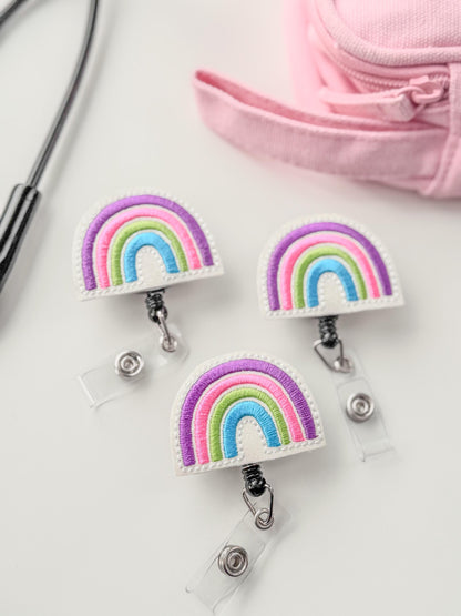 Rainbow Feltie Badge Reel Nurse Gift Retractable Holder Fun ID Gift For Work Handmade Felt Badge Clip Healthcare Badge Holder Peds RN