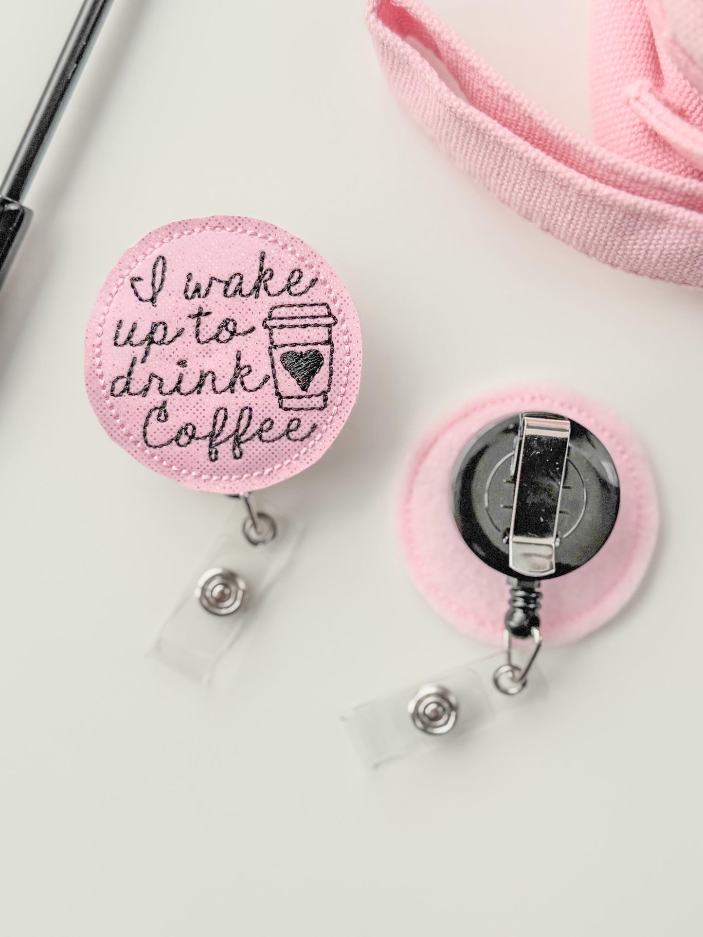Coffee Lovers Feltie Badge Reel Nursing Gift Retractable Holder Fun ID Gift For Work Handmade Felt Badge Clip Healthcare Badge Reel Holder
