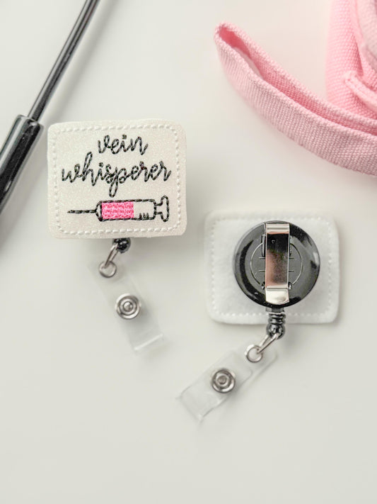 Vein Whisperer Feltie Badge Reel Nursing Gift Retractable Holder Fun ID Gift For Work Handmade Felt Badge Clip Healthcare Badge Reel Holder