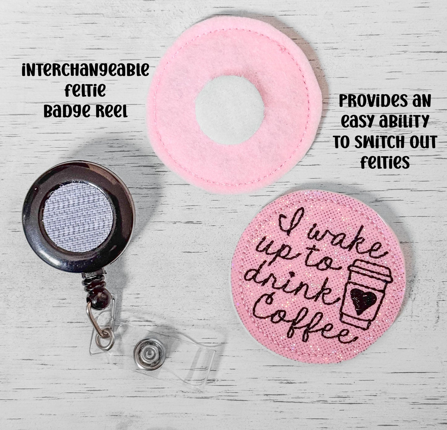 Coffee Lovers Feltie Badge Reel Nursing Gift Retractable Holder Fun ID Gift For Work Handmade Felt Badge Clip Healthcare Badge Reel Holder