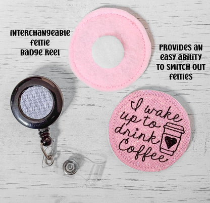 Coffee Lovers Feltie Badge Reel Nursing Gift Retractable Holder Fun ID Gift For Work Handmade Felt Badge Clip Healthcare Badge Reel Holder