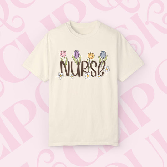 Spring Time Nurse Graphic Tee, Gift for Nurses, Cute Healthcare Shirt Medical Professional Apparel Nurse Appreciation Day Gift for Her
