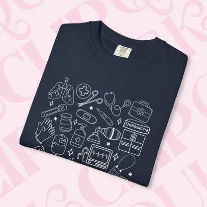 Hand drawn doodles medical shirt for healthcare apparel tshirt hospital necessities graphic tee collage gift for nurse nursing clothing