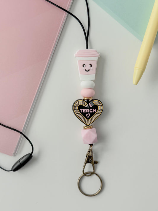 Coffee and teach breakway silicone beaded lanyard for teacher gift appreciation badge holder badge