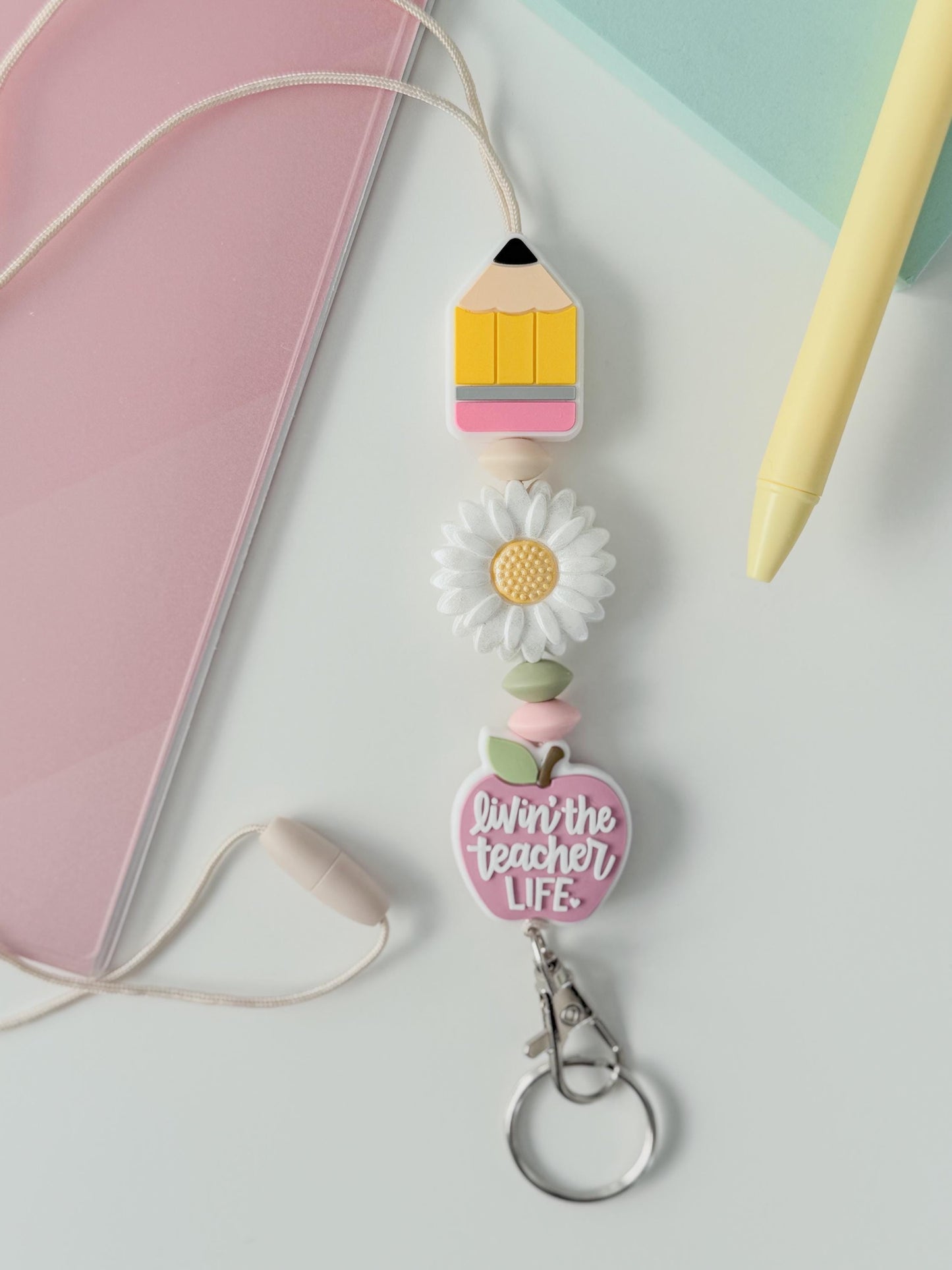 Livin the teacher life breakway silicone beaded lanyard for teacher gift appreciation badge holder badge buddy