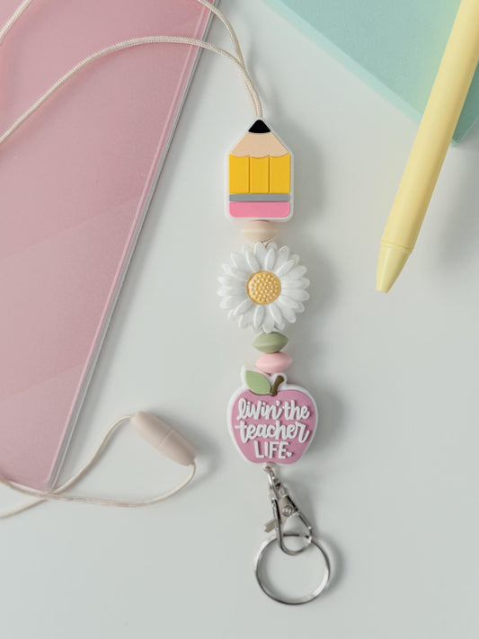 Livin the teacher life breakway silicone beaded lanyard for teacher gift appreciation badge holder badge buddy