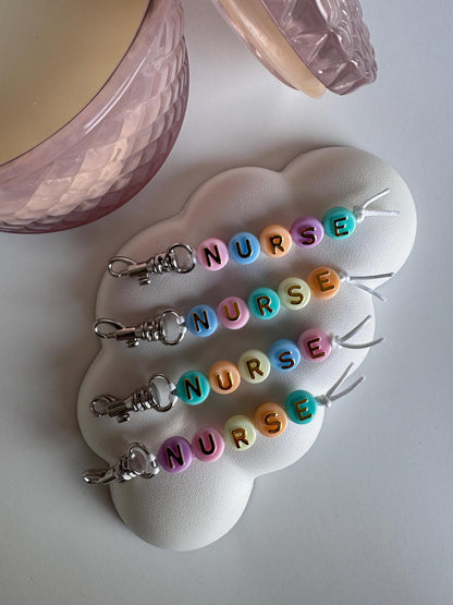 Beaded nurse badge reel keychain pastel nurse accessories cute nurse gift colorful beaded nurse clip colorful beads pastel nurse keychain