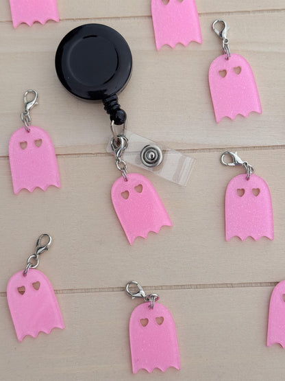 Pink girly ghost charm badge reel accessory charm for badge buddy picu pediatric nurse gift for nursing student cna medical assistant
