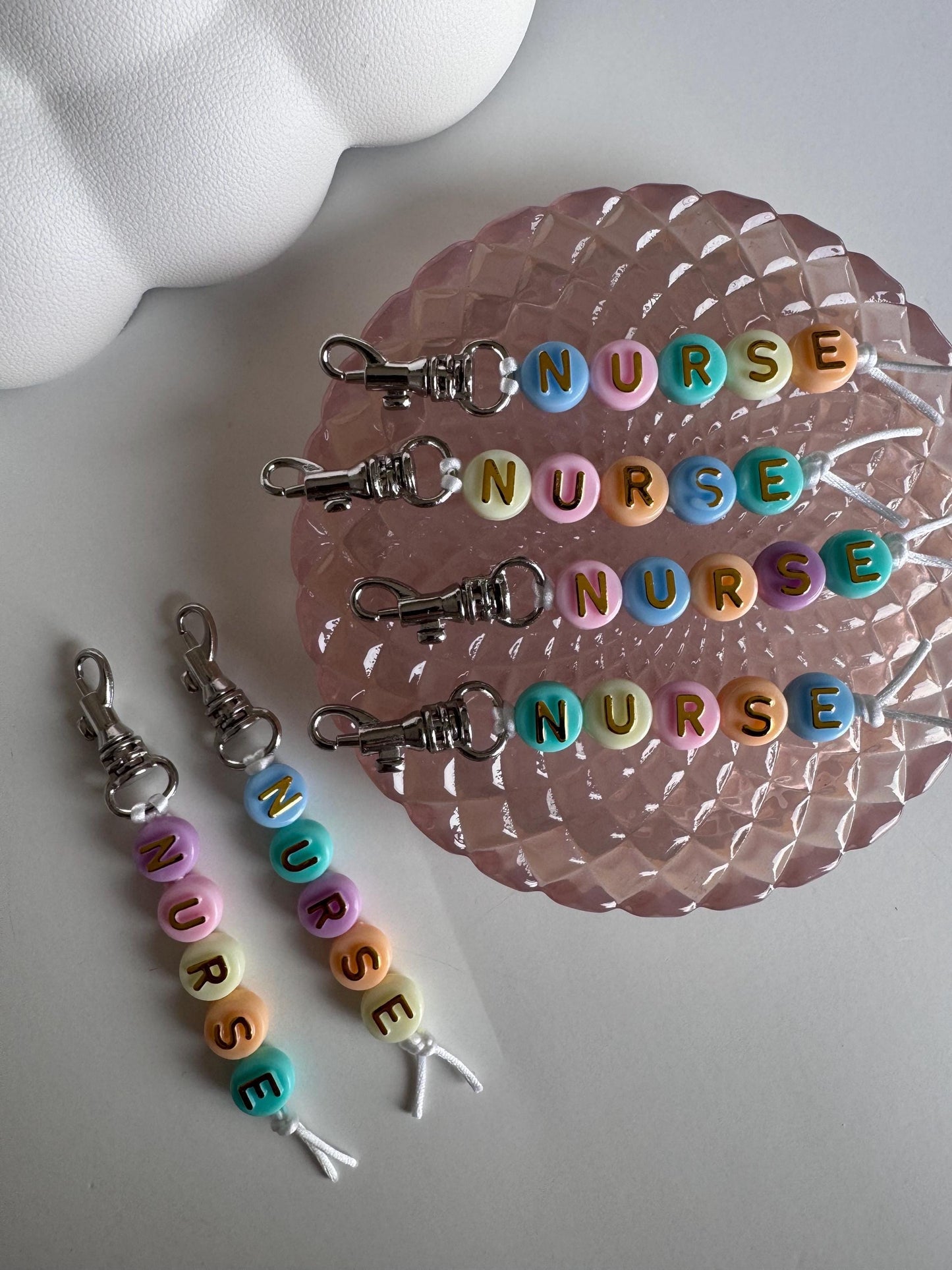 Beaded nurse badge reel keychain pastel nurse accessories cute nurse gift colorful beaded nurse clip colorful beads pastel nurse keychain