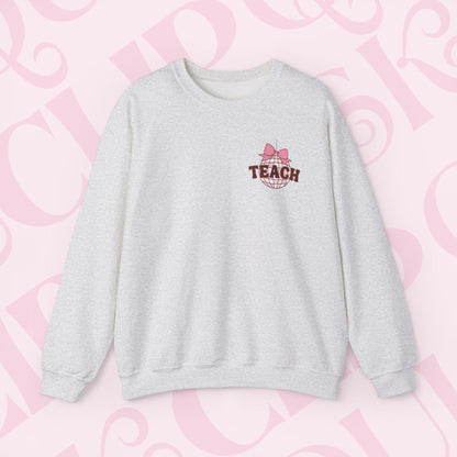 Coquette Disco Ball Teach Sweatshirt Cozy Educator Crewneck Teaching Apparel For Work Cute Pink Clothing New Teacher Education Comfy Gift