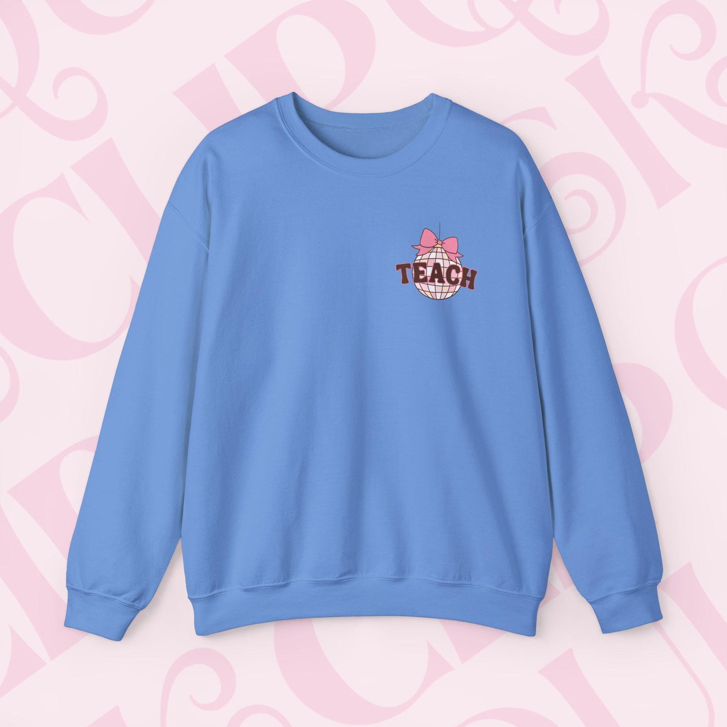 Coquette Disco Ball Teach Sweatshirt Cozy Educator Crewneck Teaching Apparel For Work Cute Pink Clothing New Teacher Education Comfy Gift