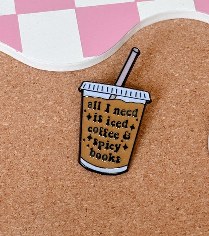 Coffee spicy books cute enamel pin snarky badge reel accessory funny medical pins lanyard gift backpack collector pins quirky bookish gifts