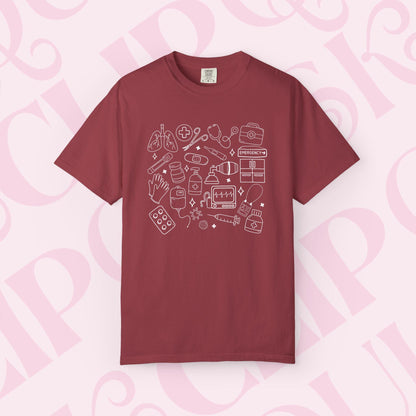 Hand drawn doodles medical shirt for healthcare apparel tshirt hospital necessities graphic tee collage gift for nurse nursing clothing