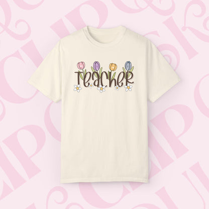 Floral Teacher T-Shirt Perfect Gift for Educators Spring Teacher Appreciation Cute Classroom Style Casual Wear Teacher's Day