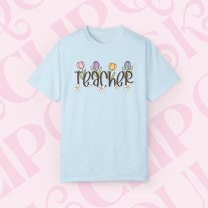 Floral Teacher T-Shirt Perfect Gift for Educators Spring Teacher Appreciation Cute Classroom Style Casual Wear Teacher's Day