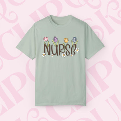 Spring Time Nurse Graphic Tee, Gift for Nurses, Cute Healthcare Shirt Medical Professional Apparel Nurse Appreciation Day Gift for Her