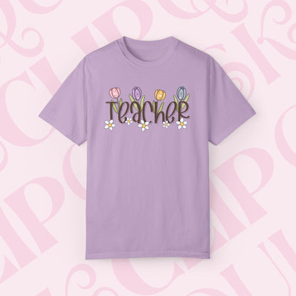 Floral Teacher T-Shirt Perfect Gift for Educators Spring Teacher Appreciation Cute Classroom Style Casual Wear Teacher's Day