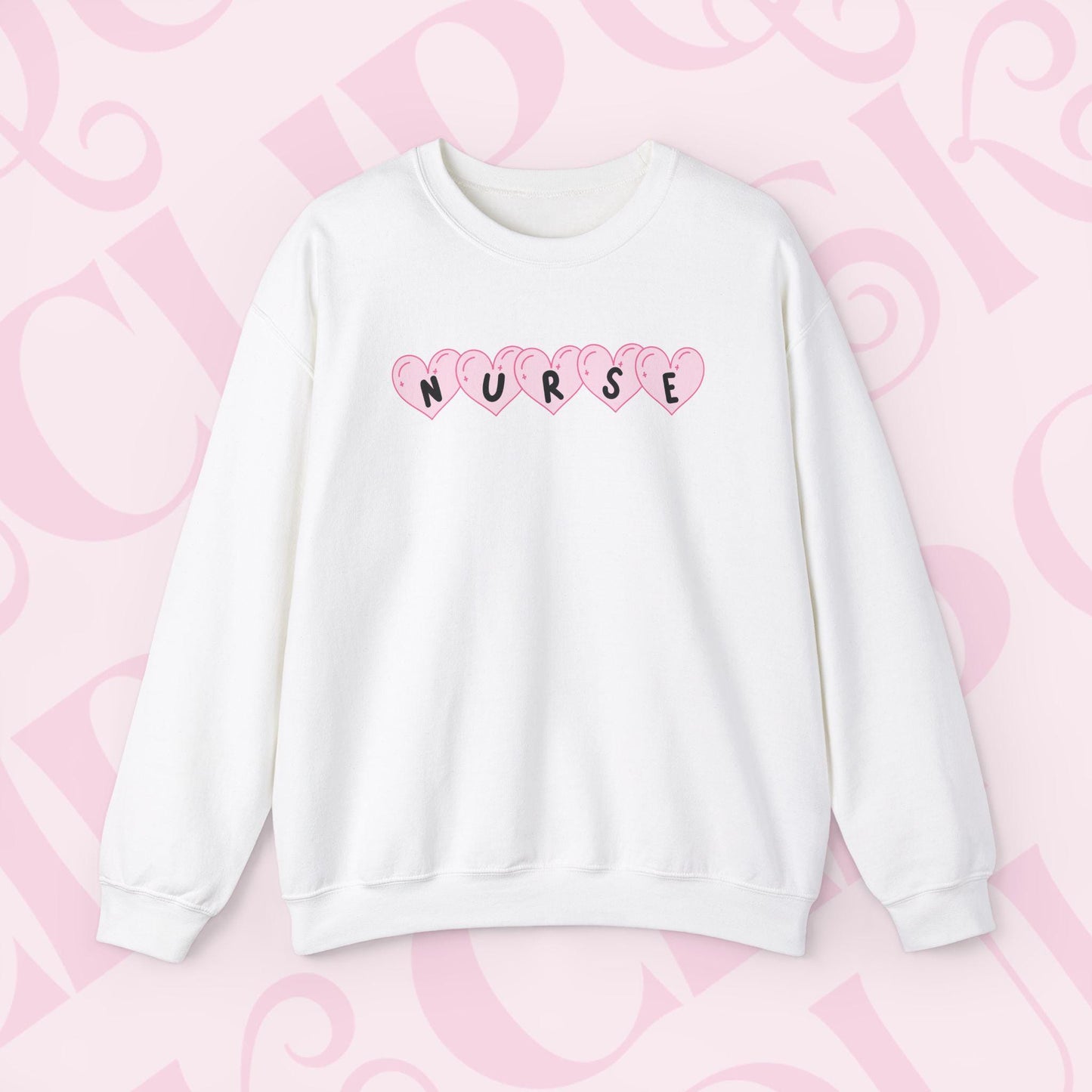 Pink Hearts Nurse Sweatshirt For Valentines Day Crewneck Apparel for Healthcare Workers RNS Nursing Clothing Gift for Nurses Sweatshirt Gift
