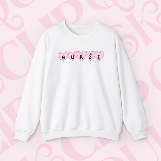 Pink Hearts Nurse Sweatshirt For Valentines Day Crewneck Apparel for Healthcare Workers RNS Nursing Clothing Gift for Nurses Sweatshirt Gift