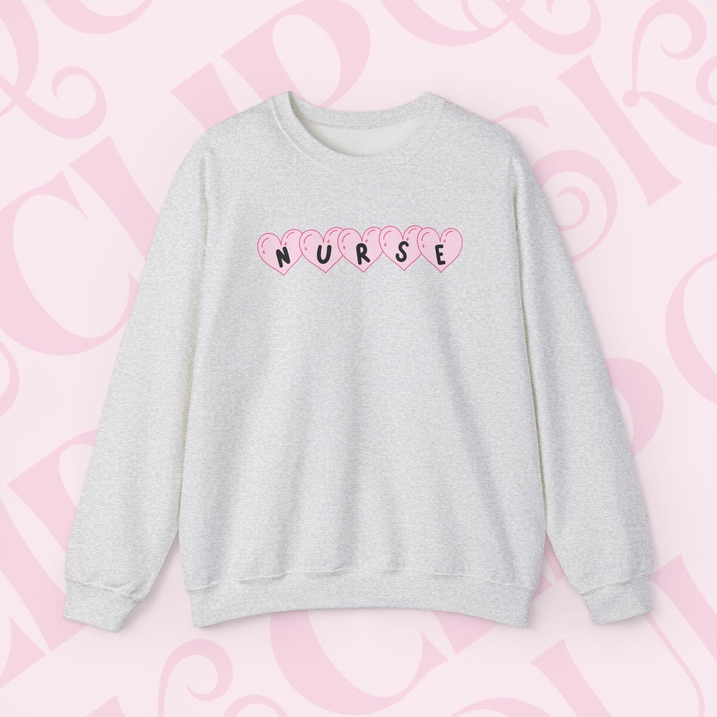 Pink Hearts Nurse Sweatshirt For Valentines Day Crewneck Apparel for Healthcare Workers RNS Nursing Clothing Gift for Nurses Sweatshirt Gift