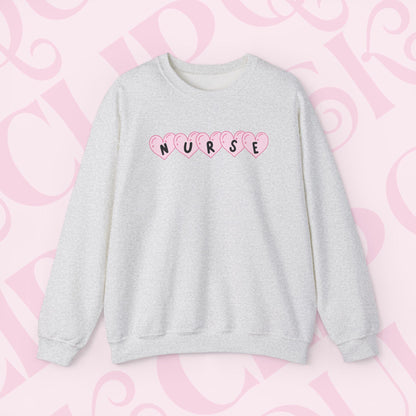 Pink Hearts Nurse Sweatshirt For Valentines Day Crewneck Apparel for Healthcare Workers RNS Nursing Clothing Gift for Nurses Sweatshirt Gift