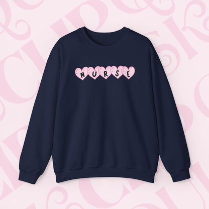 Pink Hearts Nurse Sweatshirt For Valentines Day Crewneck Apparel for Healthcare Workers RNS Nursing Clothing Gift for Nurses Sweatshirt Gift