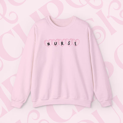 Pink Hearts Nurse Sweatshirt For Valentines Day Crewneck Apparel for Healthcare Workers RNS Nursing Clothing Gift for Nurses Sweatshirt Gift