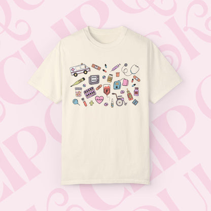 Medical Doodle Shirt For Healthcare Worker Nurse Tshirt Gift for CNA Medical Assistant Nursing Artwork