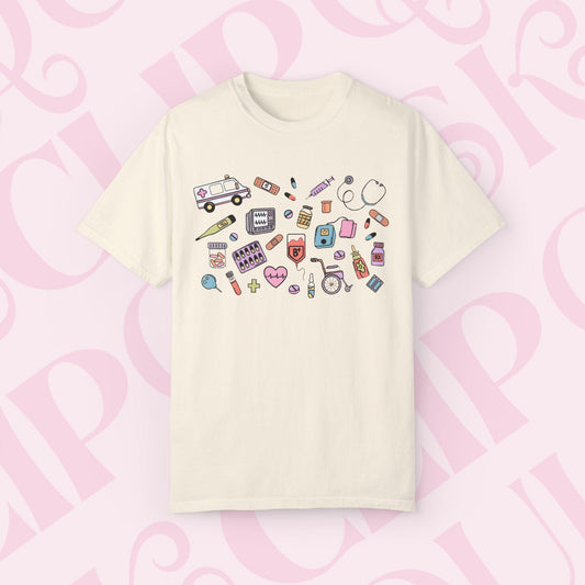 Medical Doodle Shirt For Healthcare Worker Nurse Tshirt Gift for CNA Medical Assistant Nursing Artwork