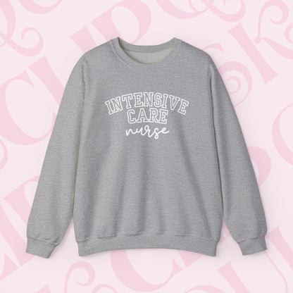 Intensive Nurse Shirt Varsity Style Sweatshirt Crewneck Gift For Nurse Cardiac Care Shirt For Work ICU RN
