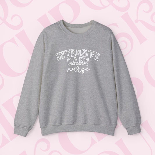 Intensive Nurse Shirt Varsity Style Sweatshirt Crewneck Gift For Nurse Cardiac Care Shirt For Work ICU RN